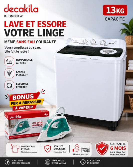 Decakila KEDM001W — 13 Kg Twin Tub Semi-Automatique