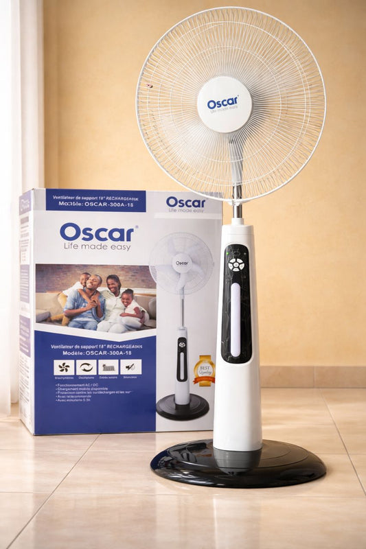 VENTILATEUR OSCAR 18” RECHARGEABLE Modèle OSCAR-300A-18 · Life Made Easy